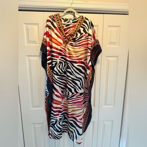 Winlar Women's Vintage Kaftan Black Red Tan White zebra print one Size